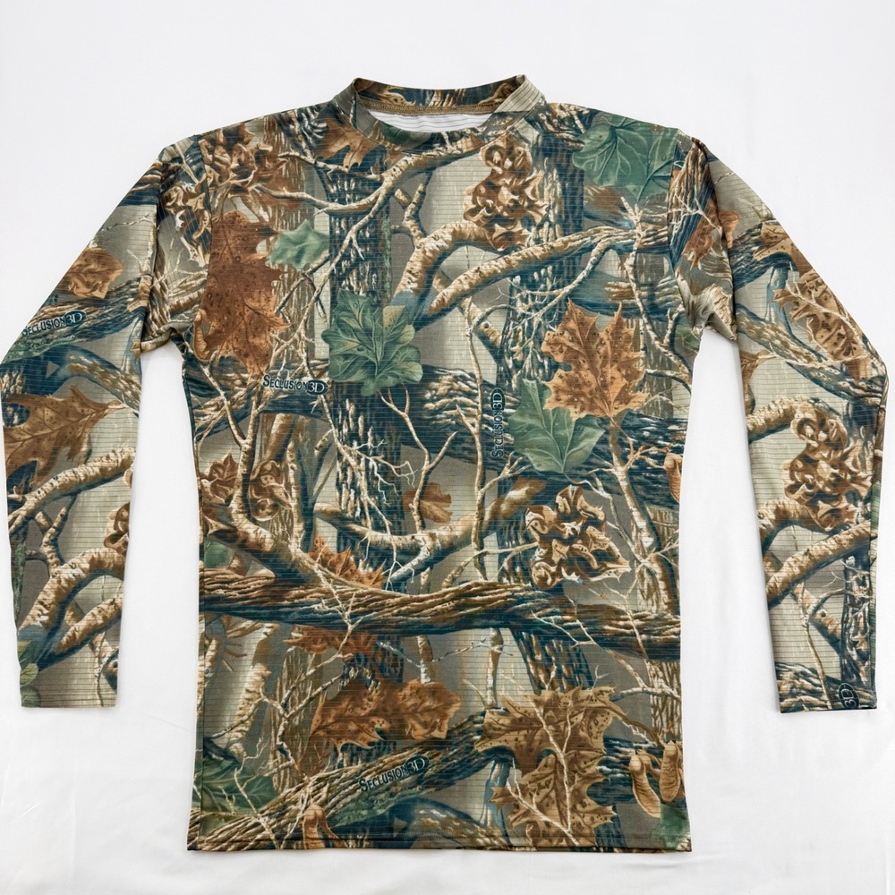 Cabelas Mens Seclusion 3D Camo Long Sleeve Performance Shirt Large Camouflage